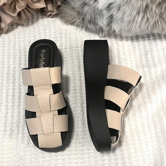 Anthropologie Woman’s Wedge Cream Basket Weave Leather Fisherman Sandals 10